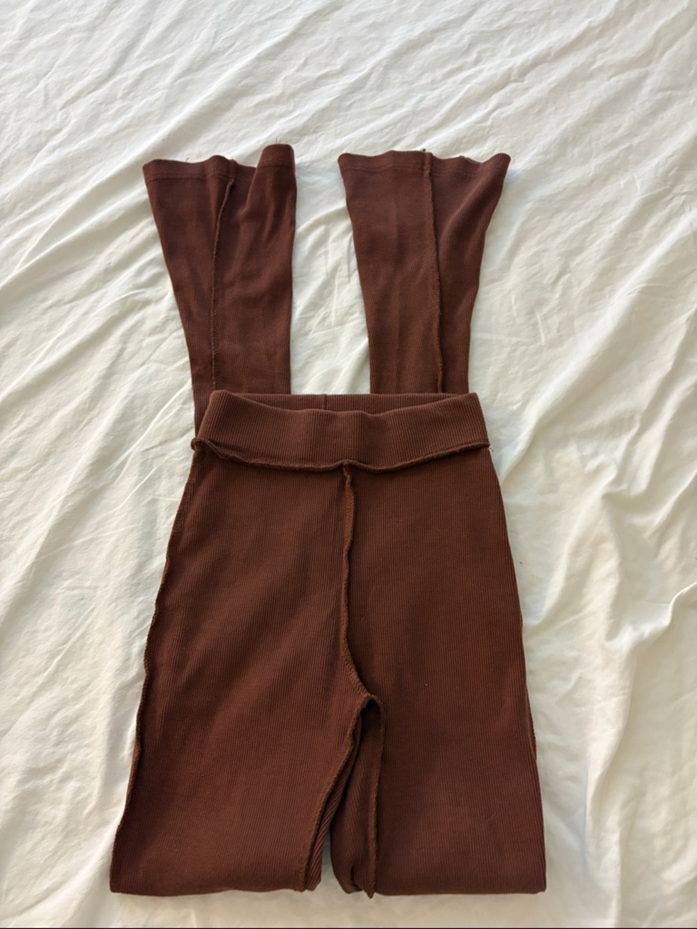 Ribbed High-Waist Wide-Leg Jumpsuit in Brown